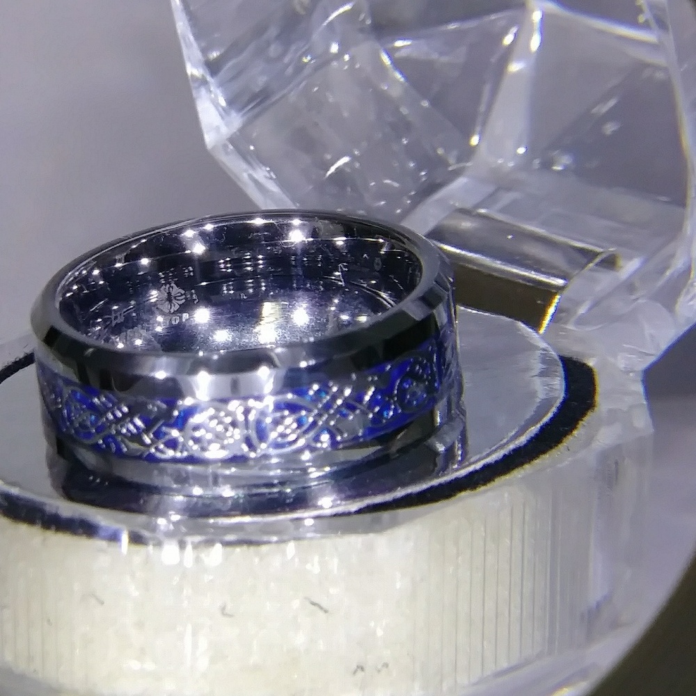 Cobalt Dragon Inlay Tungsten Steel Ring